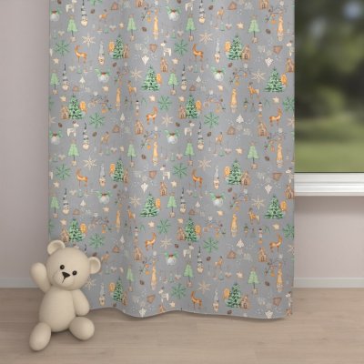 Biante Vánoční bavlněný závěs Sandra SA-509 Vánoční skřítci a ozdoby na šedém 150x220 cm – Hledejceny.cz
