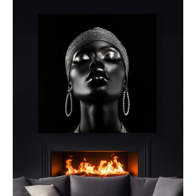 Obraz na plátně - Afričanka Dalia stříbro a perlové náušnice FeelHappy.cz Velikost obrazu: 40 x 40 cm – Zboží Mobilmania