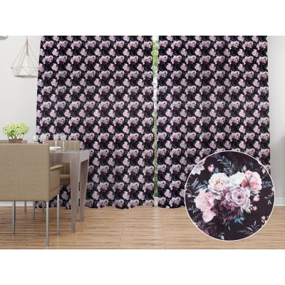 Biante Sametový závěs Tamara TMR-011 Květiny na černém 145x140 cm – Zboží Mobilmania
