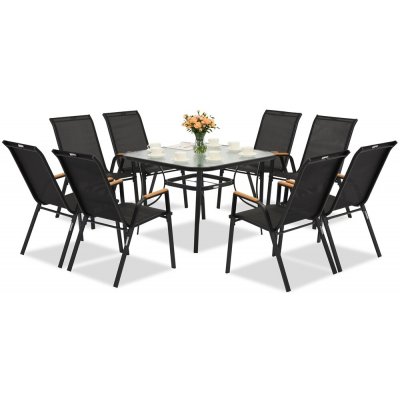 Garden Point Modena/Bitonto Wood černý kovový zahradní nábytek pro 8 osob se čtvercovým stolem – Zboží Dáma