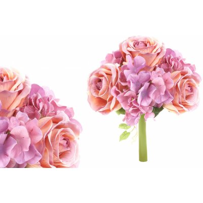 Autronic Hortenzie a růže, puget, barva lila a růžová Květina umělá KN5123-MIX1 – Zboží Mobilmania