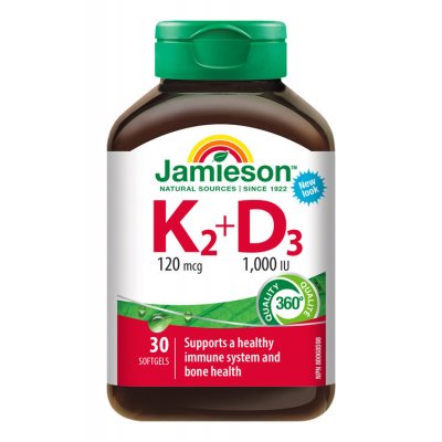 Jamieson Vitamíny K2 120mcg a D3 1000 IU 30 kapslí – Zbozi.Blesk.cz