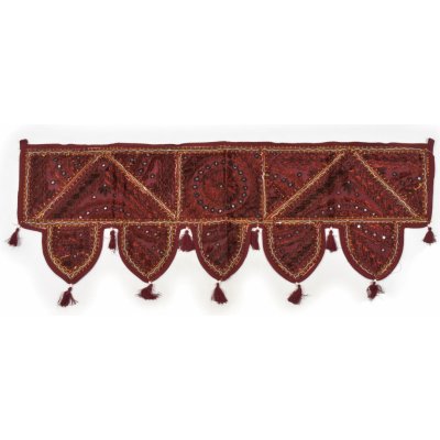 Sanu Babu Vínový závěs nad dveře s výšivkou, třásněmi a zrcátky 105x38cm (6A) – Zboží Mobilmania