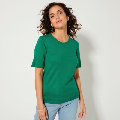 Blancheporte Jednobarevný pulovr s krátkými rukávy zelená
