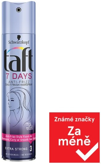 Taft lak 7 days Anti Frizz extra silně tužící 250 ml od 70 Kč - Heureka.cz