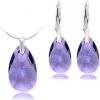 Swarovski Elements Pear Stříbrná sada set souprava náušnice a přívěsek s řetízkem fialová slzička kapka 39169.4 Tanzanite fialová