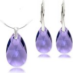 Swarovski Elements Pear Stříbrná sada set souprava náušnice a přívěsek s řetízkem fialová slzička kapka 39169.4 Tanzanite fialová – Zboží Dáma