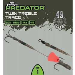 Fox Rage Predator Návazec Twin Treble Trace 52 cm 40 lb velikost 8