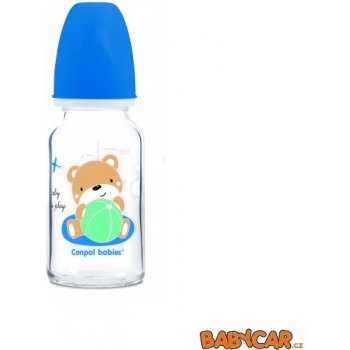 Canpol babies láhev sklo s potiskem Sweet Fun modrá 120ml