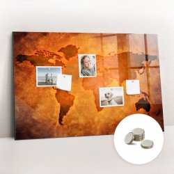 tulup Magnetická Tabule na Zeď Skleněná - Memo Board Kleněnou Přední Stranou - 5 magnetů v balení - 90 x 60 cm - Velká mapa světa