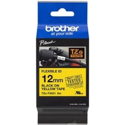 Brother TZe-FX631 - Černá na žluté - Role (1,2 cm x 8 m) 1 kazeta/y flexibilní ID páska - pro Brother PT-D210, D600, H110; P-Touch PT-1005, D200, D450, E550, H110, P300, P900, P950