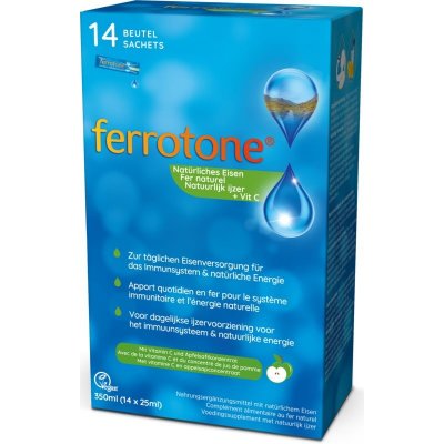 Ferrotone Přírodní zdroj železa doplněk stravy s obsahem železa s vitamínem C 14 ks – Sleviste.cz