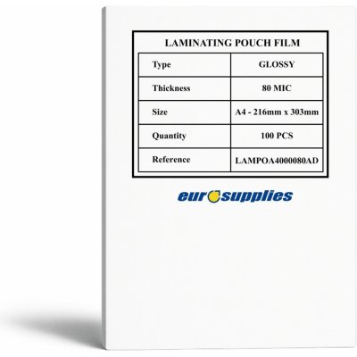 Laminovací fólie EUROSUPPLIES A4/160 samolepící - balení 100 ks (LAMPOA4000080AD) – Zboží Živě