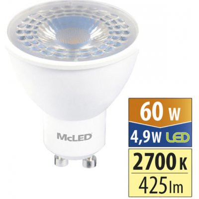 McLED LED žárovka GU10 4,9W 60W teplá bílá 2700K , reflektor 38° – Zboží Živě