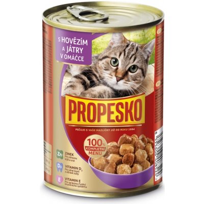 Propesko Cat hovězí a játra v omáčce kousky 415 g – Zbozi.Blesk.cz