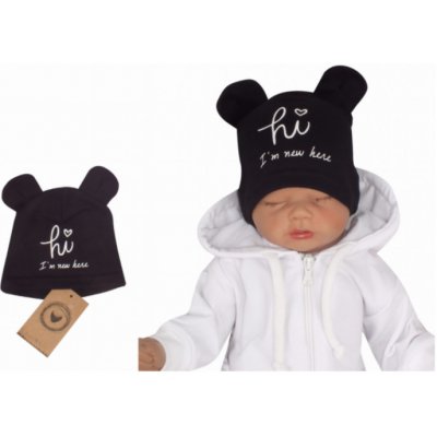 Z&Z Bavlněná čepička s oušky Hi I´m new here černá – Sleviste.cz