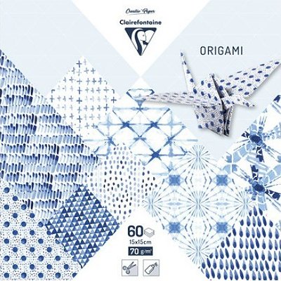 D.A. Papíry na origami 15x15cm (60ks), modro-bílé Shibori