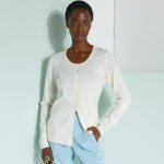 Jednobarevný propínací svetr s kulatým výstřihem režná – Zboží Dáma