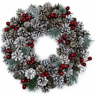 DECOLED Vánoční věnec na dveře z borovicových šišek a červených bobulek, 35 cm – Hledejceny.cz