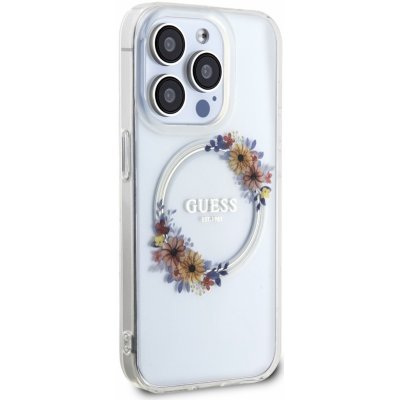 Guess PC/TPU Flowers Ring Glossy Logo MagSafe Apple iPhone 14 Pro Max čiré