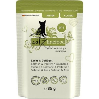 Catz finefood pro koťata CF Classic Kitten No.5 s lososem drůbežím masem a špenátem 85 g – Zboží Mobilmania