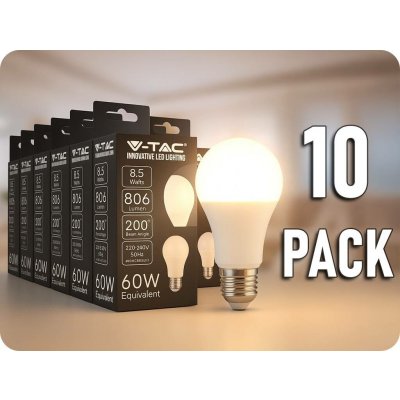 V-TAC E27 LED žárovka 8,5W, 806lm, A60/10-PACKNeutrální bílá – Hledejceny.cz