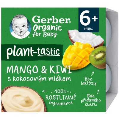GERBER Organic 100% Dezert rostlinný mango a kiwi s kokosovým mlékem 4 x 90 g​