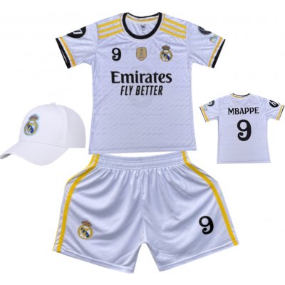 Numberoplus Premium dětský fotbalový dres + fotbalová kšiltovka Real Madrid FC Emirates Fly Better Kylian Mbappe.Č.09 – Zboží Dáma