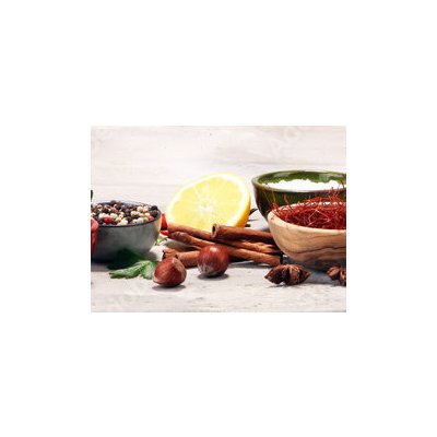 WEBLUX 201764347 Samolepka fólie Spices and herbs on table. Food and cuisine ingredients. Koření a byliny na stole. Jídlo a kuchyské přísady. rozměry 100 x 73 cm – Zboží Mobilmania