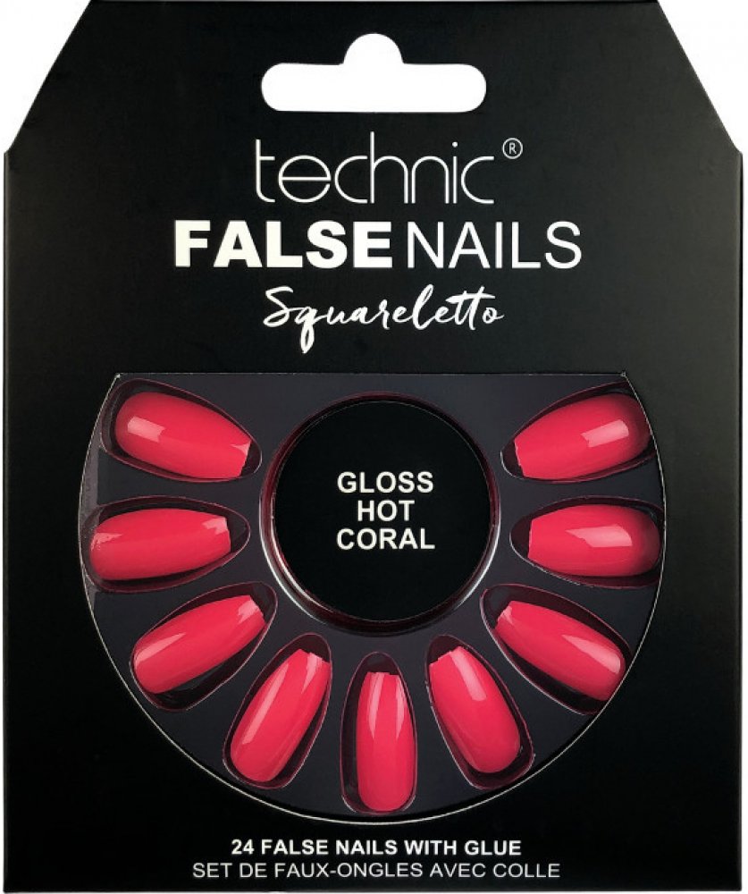Technic Umělé nalepovací nehty FALSE NAILS Squareletto Gloss Hot Coral 24  nehtů s lepidlem | Srovnanicen.cz