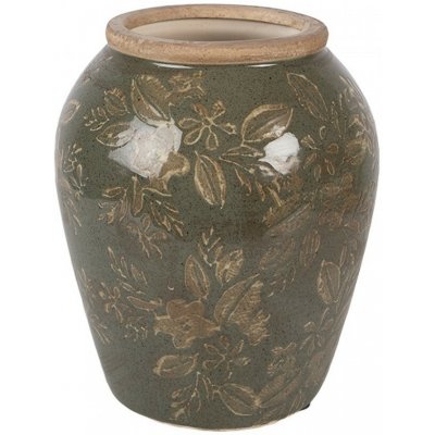 Zelená keramická váza s květy Timothée M - Ø 15*18 cm - Clayre & Eef – Hledejceny.cz