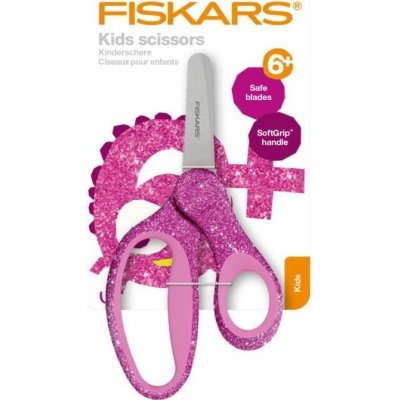 FISKARS Dětské nůžky se zaoblenou špičkou 13 cm - růžové třpytky FISKARS 1064074 – Zboží Mobilmania