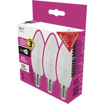 Emos LED žárovka CANDLE, 6W/40W E14, NW neutrální bílá, 470 lm, Classic, F, 3 PACK – Zboží Mobilmania