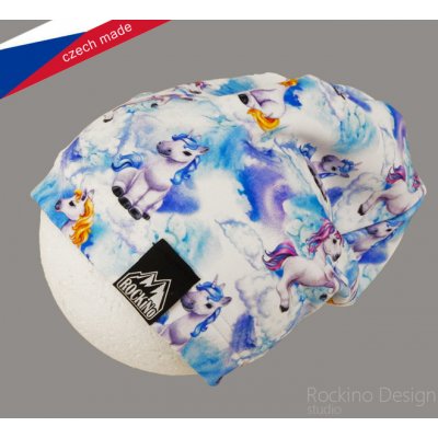 Rockino 5441 Dívčí podzimní/jarní čepice bílá/modrá jednorožec