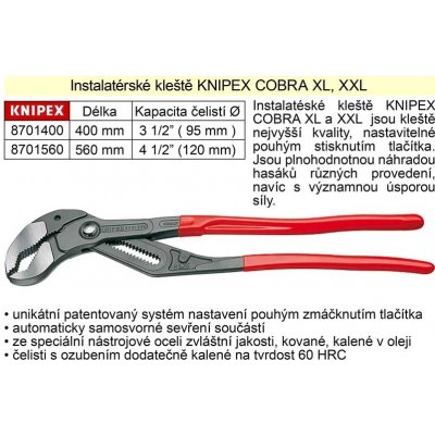 Kleště KNIPEX siko COBRA XL 400 mm od 1 836 Kč - Heureka.cz
