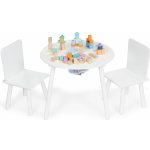 Ecotoys kulatý dřevěný stůl se dvěma židličkami bílý – Zboží Dáma