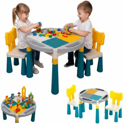 Lebula Multifunkční stůl 2v1 blokový stohovací stůl pro děti kulatý + 2 židle – Zboží Dáma