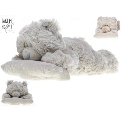 Take Me Home medvídek ležící s polštářkem mix barev (bílá šedá) 25 cm – Zboží Mobilmania