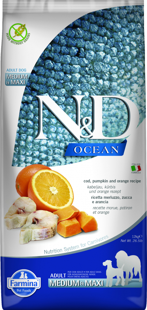 N&D Ocean Dog Adult Medium & Maxi Grain Free Codfish & Pumpkin & Orange 12 kg