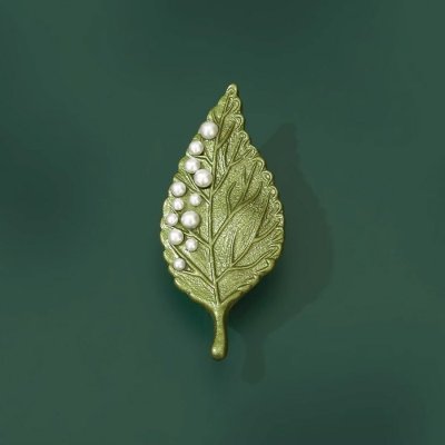 Éternelle brož Lístek s kapkami rosy B2435-vs00147 Zelená – Zboží Dáma