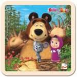 Bino dřevěné puzzle Máša a medvěd s myškou 4 dílky – Zboží Dáma