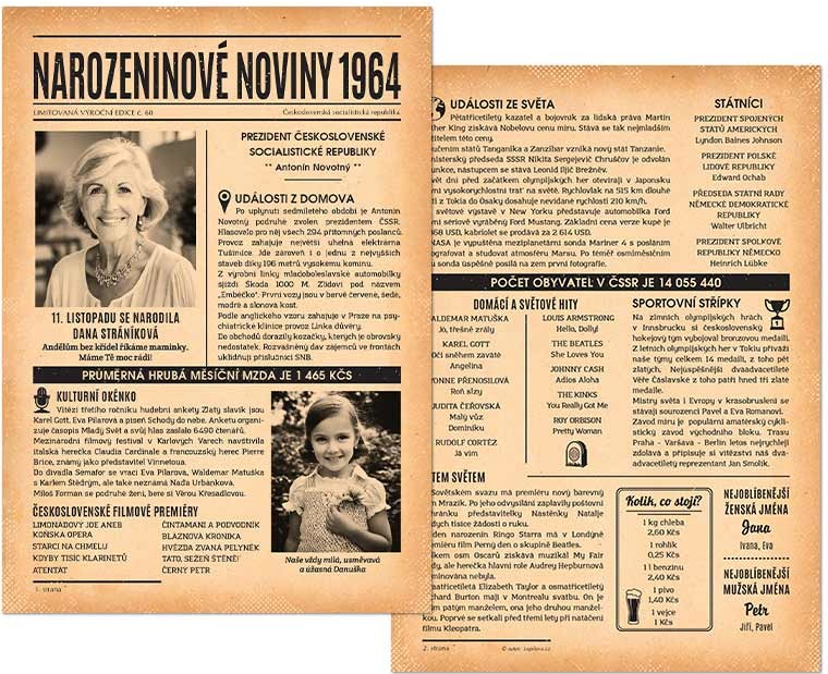 Narozeninové noviny 1964 – dvoustranné nebo jednostranné od 230 Kč ...