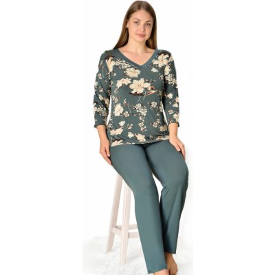 1D1465 dámské dlouhé s kytičkami zelené – Zboží Dáma