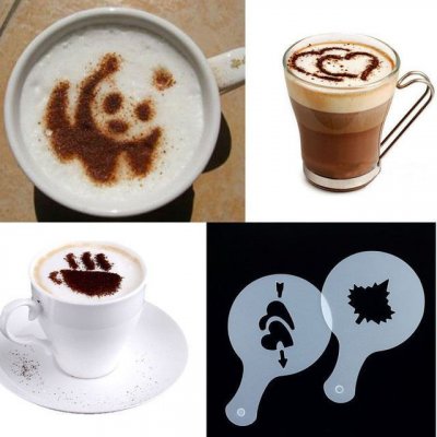 Cukrářské potřeby / šablony na zdobení kávy a dortů - různé motivy, 16 ks – Zboží Mobilmania