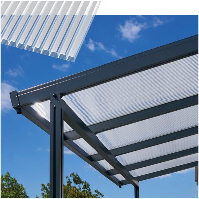 Gutta Premium 4,10 x 3,06 m čirý polykarbonát s bílými pruhy / antracitová konstrukce pergola – Zboží Dáma