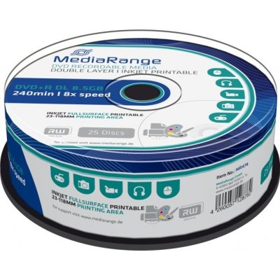 MediaRange DVD+R 8,5GB 8x, printable, spindle, 25ks (MR474) – Zboží Mobilmania