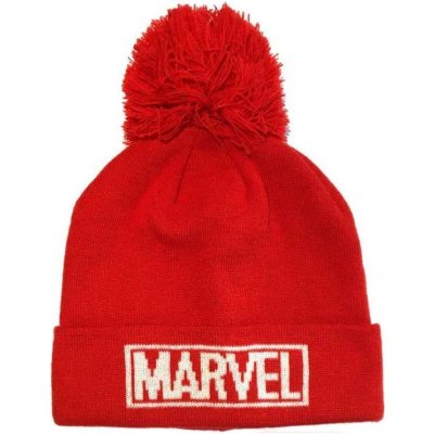 CurePink úpletová zimní čepice Marvel Logo červený – Zboží Mobilmania