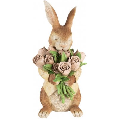 Dekorace hnědý králík s kyticí tulipánů 19*23*39 cm – Zboží Dáma