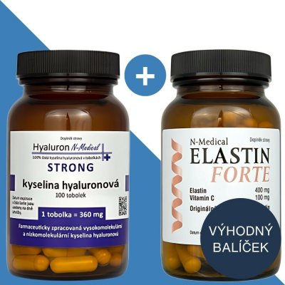 N-Medical Zvýhodněná sada Hyaluron N-Medical STRONG 100 tobolek + Elastin FORTE 100 tobolek – Hledejceny.cz