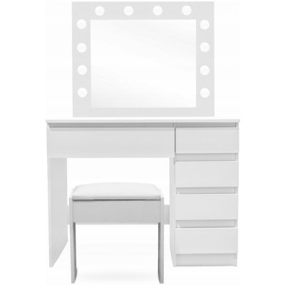 Aga Toaletní stolek se zrcadlem, osvětlením a el.zásuvkou + taburet MRDT09-GW-S Lesklý bílý – Zbozi.Blesk.cz